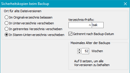 Sicherheitskopien in Stammverzeichnis