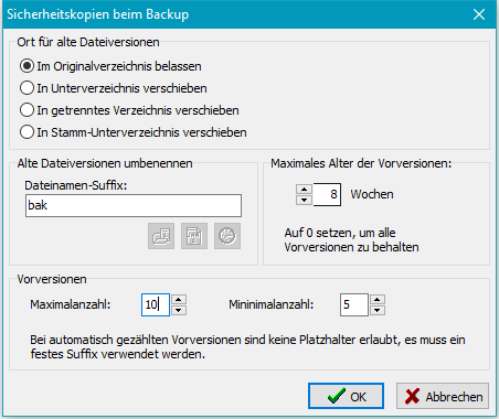 Sicherheitskopien von lteren Versionen