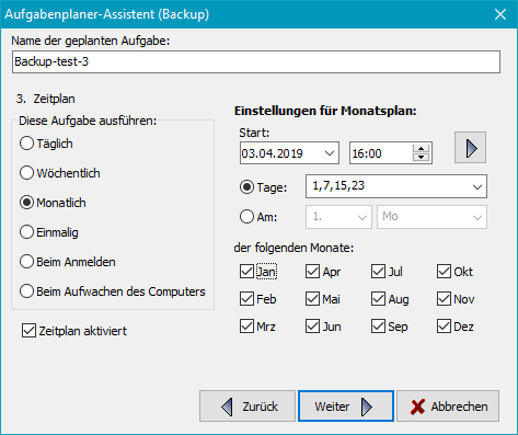 Zeitplan bearbeiten